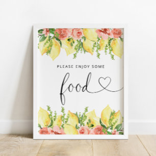 Affiche Élégant Aquarelle Lemon Floral Symbole alimentaire