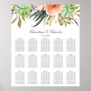 Affiche Elégant aquarelle Succulent Mariage Seating Chart