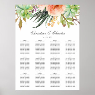 Affiche Elégant aquarelle Succulent Mariage Seating Chart