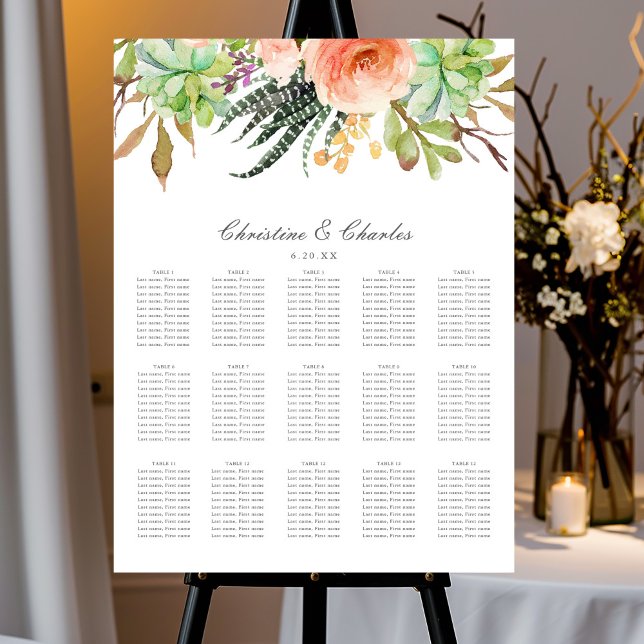 Affiche Elégant aquarelle Succulent Mariage Seating Chart (Créateur téléchargé)