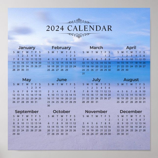 Affiche Élégant Arrière - plan de plage Calendrier 2024 |  (Devant)