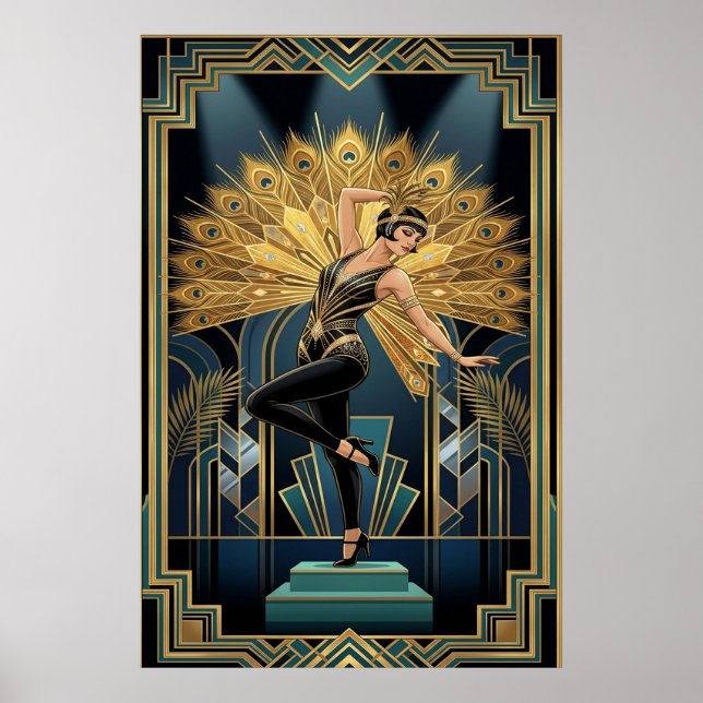 Affiche Elegant Art Deco Maple Tree Silhouette Gold (Devant)