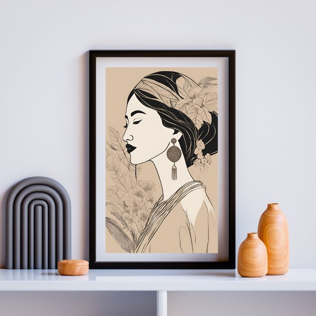 Affiche Elegant Asian Woman – Botanical Minimalist Line Ar (Créateur téléchargé)