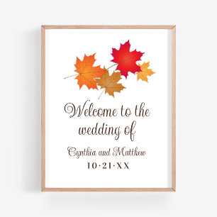 Affiche Elegant Autumn Leaves Wedding Welcome