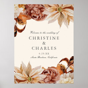 Affiche Elegant Autumn Watercolor Wedding Welcome Sign