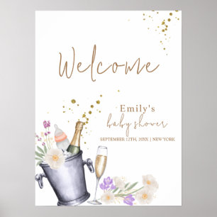 Affiche Elégant Baby shower bouteille de champagne Bienven