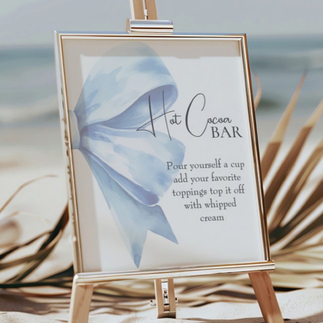Affiche Elégant Baby shower Bow bleu Dusty Hot Cocoa Bar (Créateur téléchargé)
