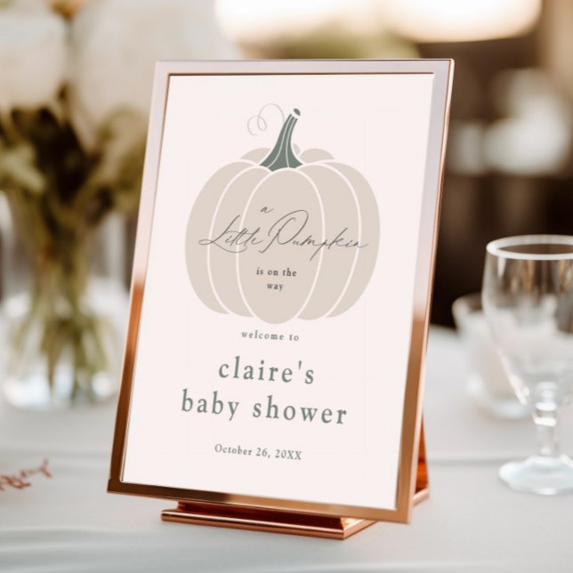 Affiche Elégant Baby shower d'automne blanc petit Citrouil (Elegant white little pumpkin baby shower welcome sign.)