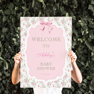 Affiche Elégant Baby shower de fille de la Bow rose