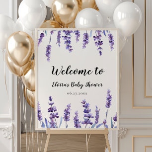 Affiche Elégant Baby shower de lavande fleurie bienvenue