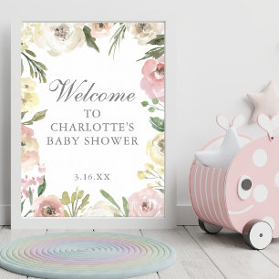 Affiche Elégant Baby shower de printemps rose Floral Bienv