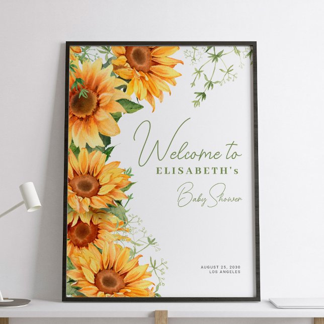 Affiche Elégant baby shower de tournesol fleuri signe de b (Créateur téléchargé)