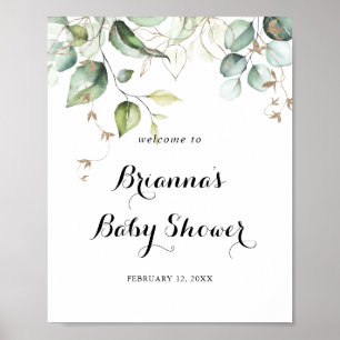 Affiche Elégant Baby shower de verdure or Bienvenue