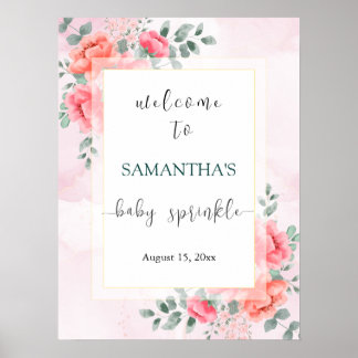 Affiche Elégant baby shower d'eucalyptus fleur aquarelle