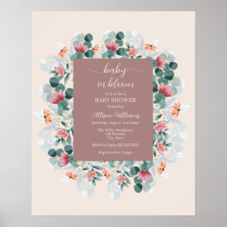 Affiche Elégant baby shower fleur sauvage aquarelle