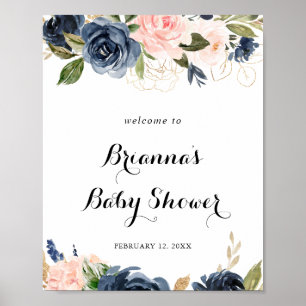 Affiche Elégant Baby shower Floral d'hiver Bienvenue