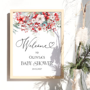 Affiche Elégant Baby shower Floral d'hiver Bienvenue