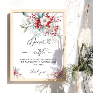 Affiche Élégant Baby shower Floral Hiver Raffle