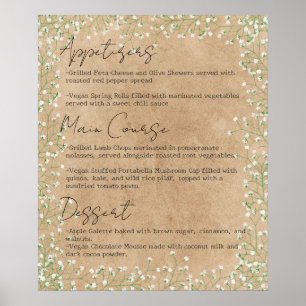 Affiche Elegant Baby's Breath Floral Boho Mariage Menu