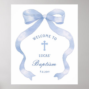 Affiche Élégant Baptême Bleu Bow