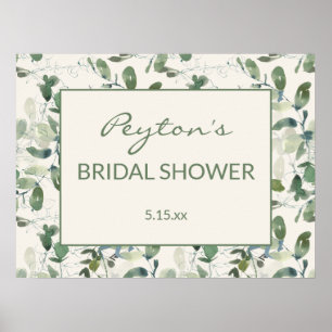 Affiche Élégant baptême de mariage mousse verte eucalyptus