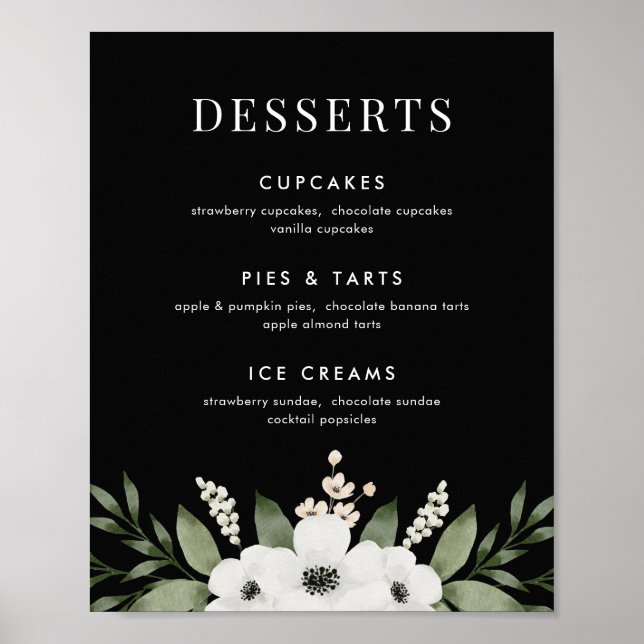 Affiche Élégant bar de dessert botanique fleuri Menu Signe (Devant)