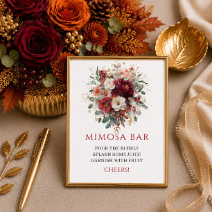 Affiche Élégant bar de mimosa floral boho automne bordeaux