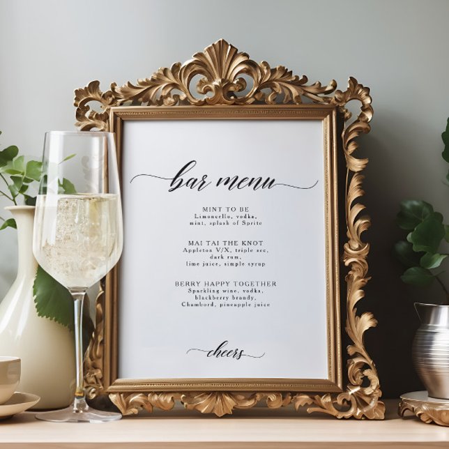 Affiche Élégant Bar Mariage Chic ou Cocktail Menu Signe (Créateur téléchargé)