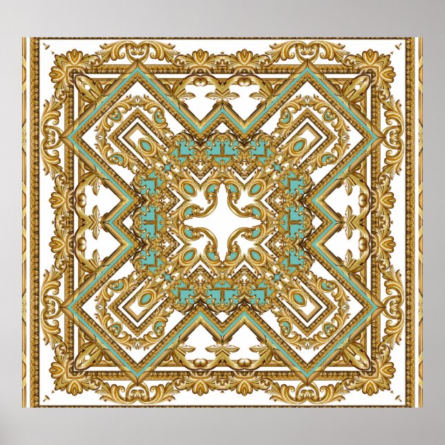 Affiche Elégant baroque doré, design ornemental. (Devant)