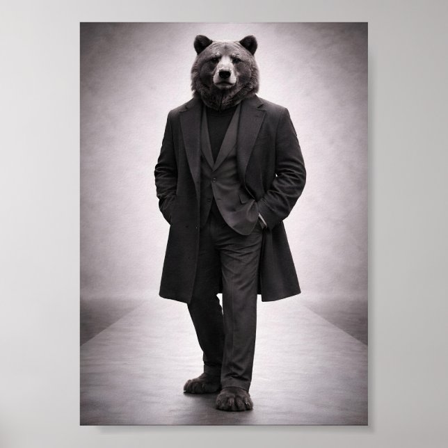 Affiche Elegant Bear in Classic Dark Suit Portrait (Devant)