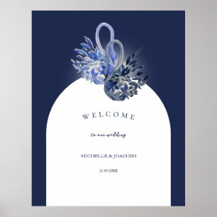 Affiche Elégant Beau Cygnes Bleus Aquarelle Art
