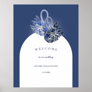 Affiche Elégant Beau Cygnes Bleus Aquarelle Art