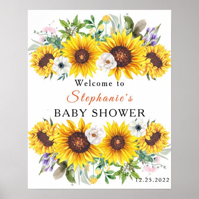 Affiche Élégant bébé Fleur de tournesol jaune douche (Devant)