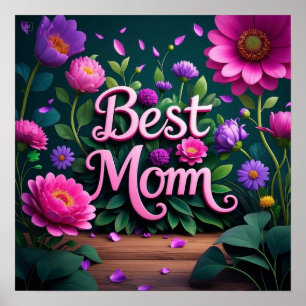 Affiche Elégant Belle Meilleure Maman Fleurs