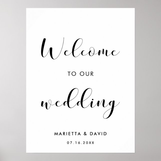 Affiche Elégant Bienvenue à notre panneau mariage (Devant)