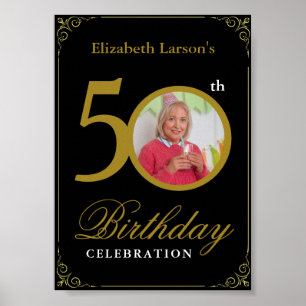 Affiche Elégant Black and Gold 50th Birthday Invitation