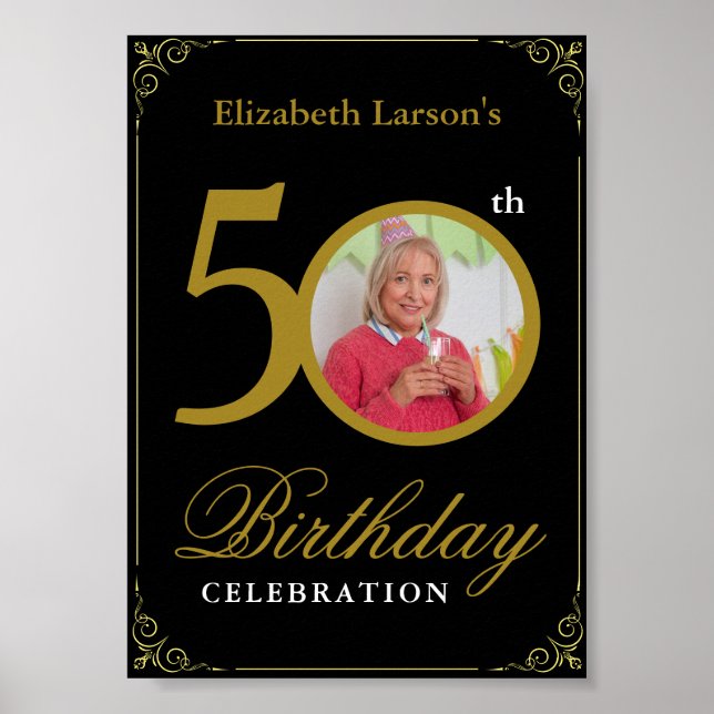 Affiche Elégant Black and Gold 50th Birthday Invitation (Devant)