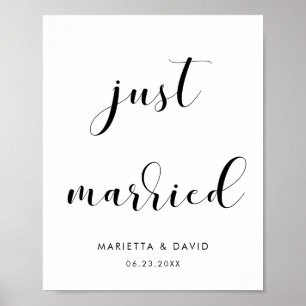 Affiche Elegant black and white Just married wedding sign