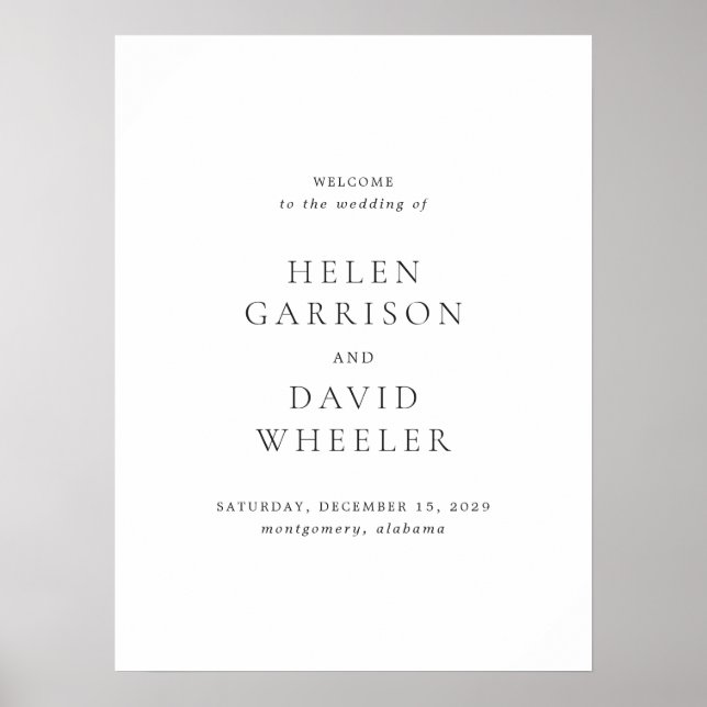 Affiche Elegant Black and White Wedding Welcome Sign (Devant)
