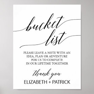 Affiche Elegant Black Calligraphy Bucket List Sign