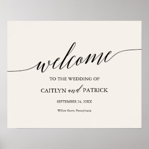 Affiche Elegant Black Calligraphy Cream Welcome Wedding