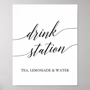 Affiche Elegant Black Calligraphy Drink Station