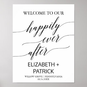 Affiche Elegant Black Calligraphy Happily Ever After Sign