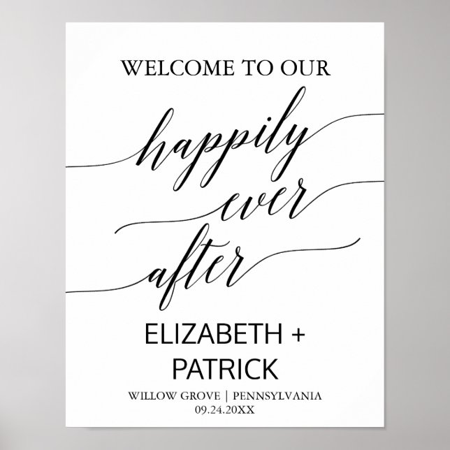 Affiche Elegant Black Calligraphy Happily Ever After Sign (Devant)