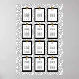 Affiche Elegant Black Floral Toile Seating Chart