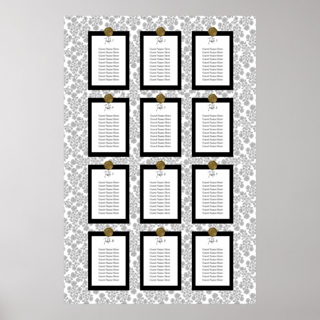 Affiche Elegant Black Floral Toile Seating Chart (Devant)