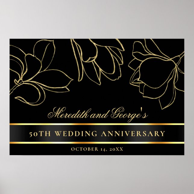 Affiche Élégant Black Gold 50e anniversaire Mariage (Devant)