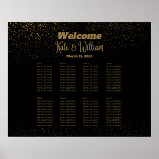 Affiche Elégant Black & Gold 8 tables Seating Chart