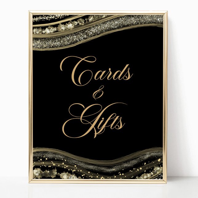 Affiche Elegant Black Gold Agate Cards & Gifts Sign (Créateur téléchargé)