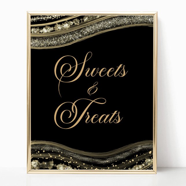 Affiche Elegant Black Gold Agate Sweets and Treats Sign (Créateur téléchargé)